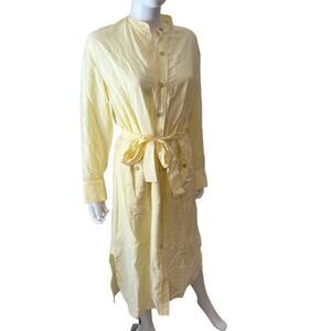 VINCE Pale Yellow Crepe de Chine Belted Button-Down Midi Dress, M
